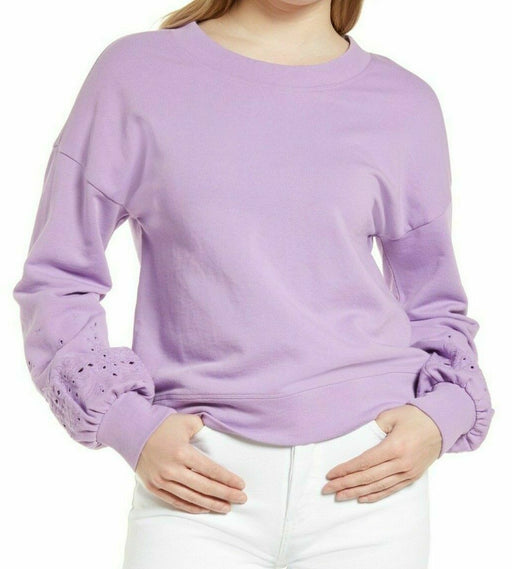 Halogen Purple Eyelet Sleeve Sweatshirt Size M