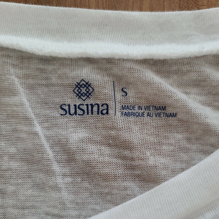 Susina Women's Ruched Burnout T-Shirt Round Neck In White Snow Size S