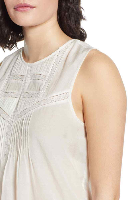 Hinge Women's Sleeveless Lace Inserts Top In Ivory Size XXS