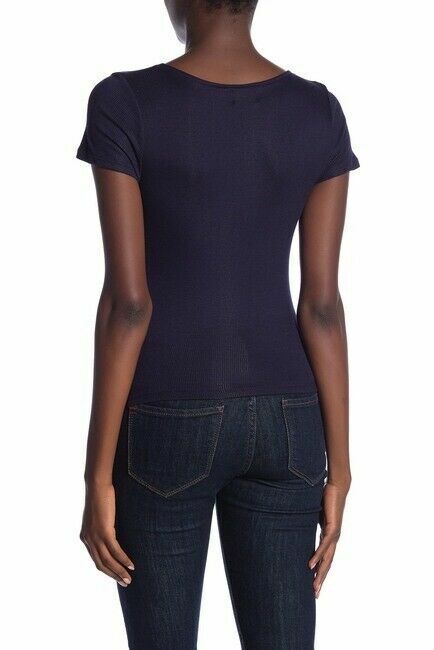 PST By Project Social T Women's Short Sleeve Surplice Top In Navy Size L