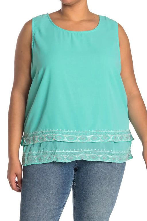 Forgotten Grace Embroidered Detail Sleeveless Tank In Pastel Green Plus Size 2X