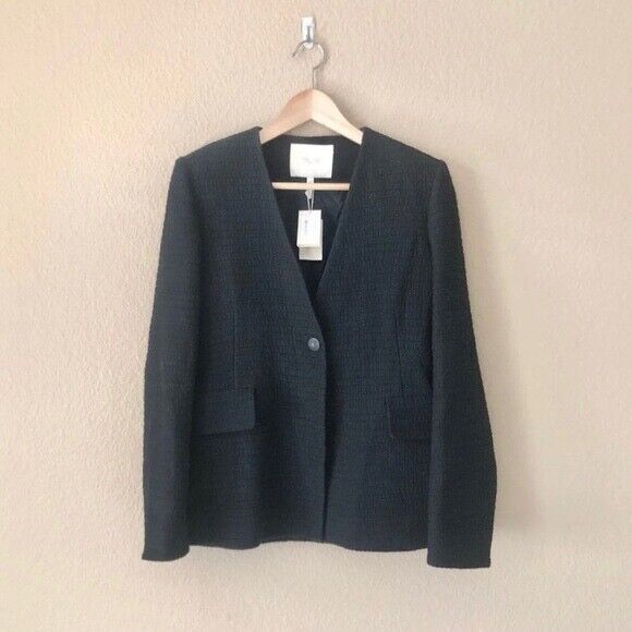 Maje Varlo Cotton Collarless Long Sleeve Blazer Textured Black Size 40 8 US $605