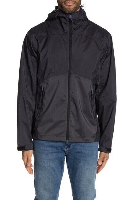 Hawke & Co $150 Sport Mens Hooded Water Resistant Rain Full Zip Jacket,Black, L