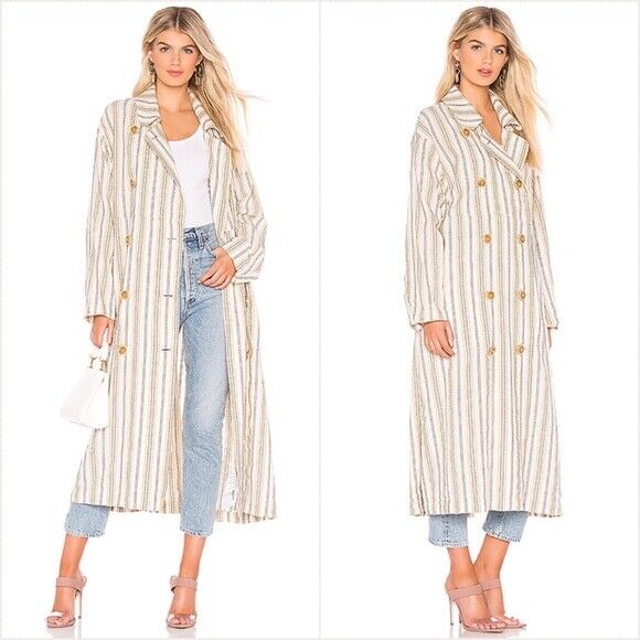 Free People Sweet Melody Natural Stripe Trench Coat  size Small  natural $198