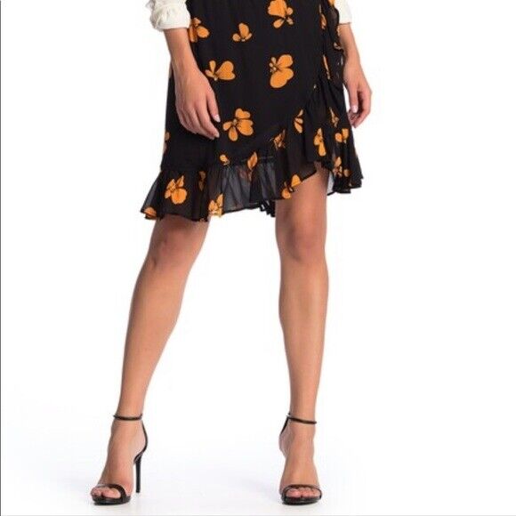 Catherine Catherine Malandrino Ruffle Trimmed Skirt Black/Tangerine Size M $87
