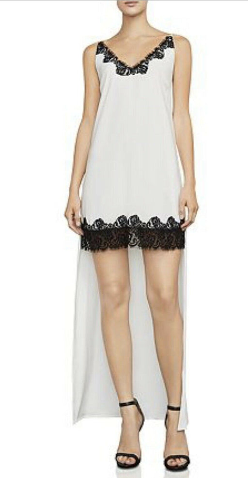 BCBGMAXAZRIA Women's Lake Lace Trim High/Low Dress In Talc White Size XS $298