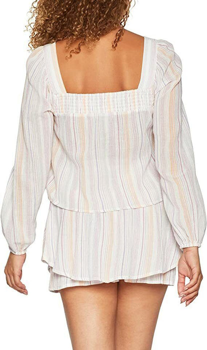 BCBGeneration Pink Chiffon Smocked Striped Square Neck Blouse Size M $78