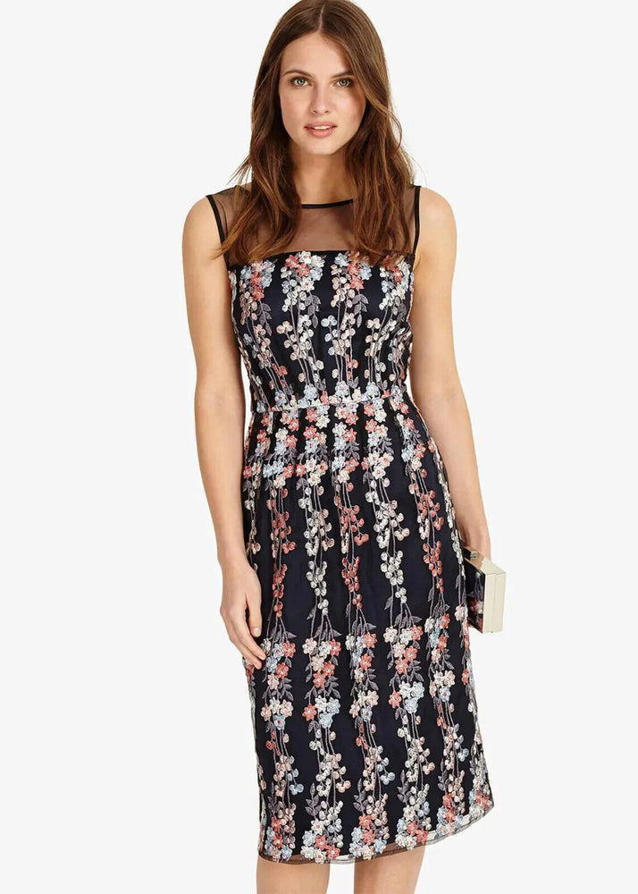 Phase Eight Gabriella Floral Embroidered Dress In Navy Size 8US 12UK
