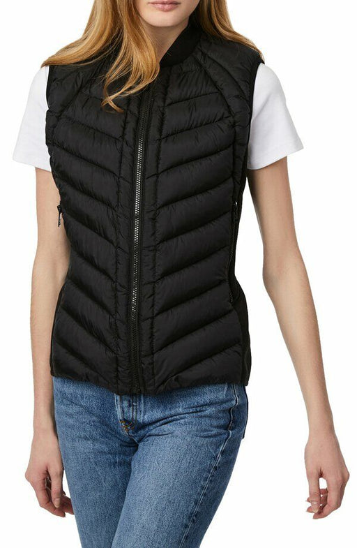 BERNARDO Neoprene Trim Channel Quilted Vest In Black Size S