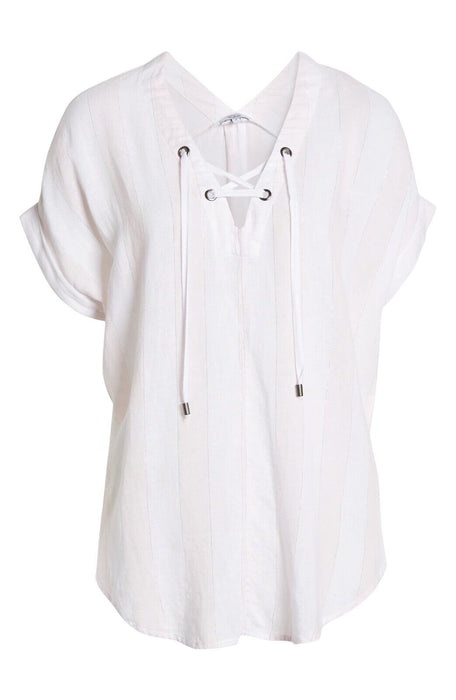 Rails Women's Lace-Up Top Blouse In Lotus Stripe Pink/White/Gold Size M $159