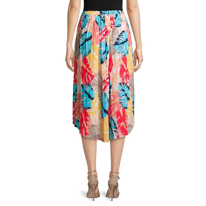 Laundry By Shelli Segal Pleated Midi Skirt In Banana Cream Leaf Print Size XL