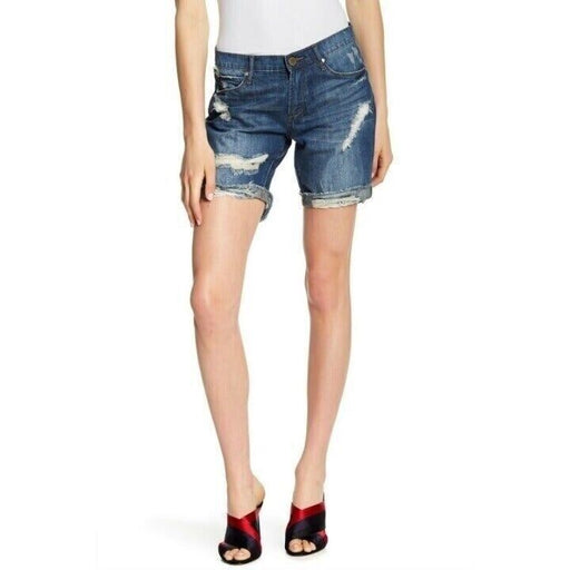 Articles of Society women's Nadine Knee Distressed denim Shorts size 25 in blue