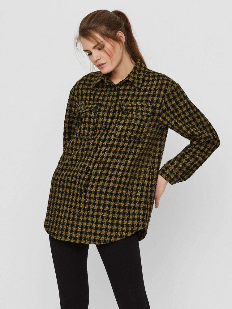 Vero Moda Oversize Houndstooth Plaid Shirt Jacket Fir Green Size 2 US