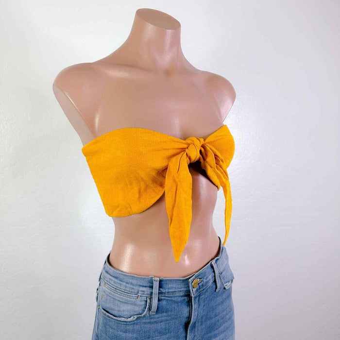 Topshop Tie Front Linen Strapless Tube Top Bandeau Summer Yellow Size 8 NWT