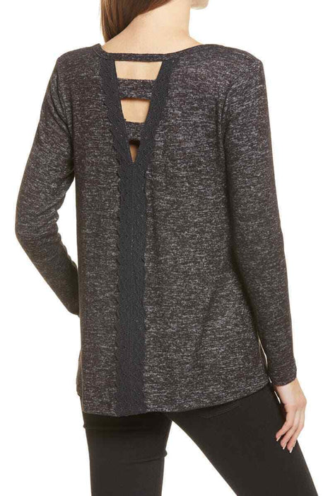 BOBEAU Women's Hacci Lace Cutout Tunic sweater size M