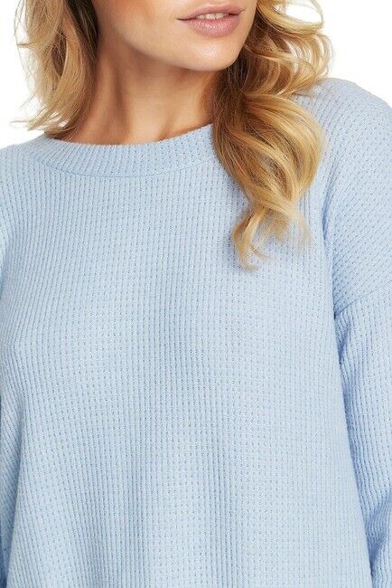 1.State Lattice V-Back Waffle Weave Sweater In Light Blue Size XS