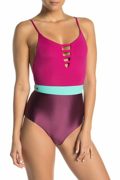 Maaji Evergreen Colorblock Strappy Cheeky Lace Up One-Piece Swimsuit $154 S