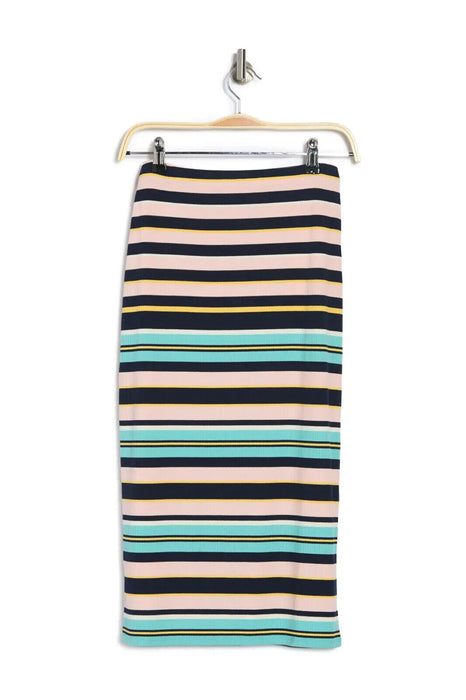 AFRM Port Ribbed Pencil Skirt In Multi Blush/Noir Stripe Size XS