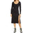 Leith Women's Long Sleeve Side Slit Midi Dress Scoop Neck A-Line Black Size M