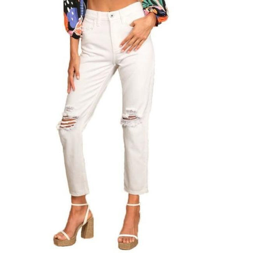 AFRM Luisa Distressed High Rise Ankle Crop Skinny Jeans In White Size 28