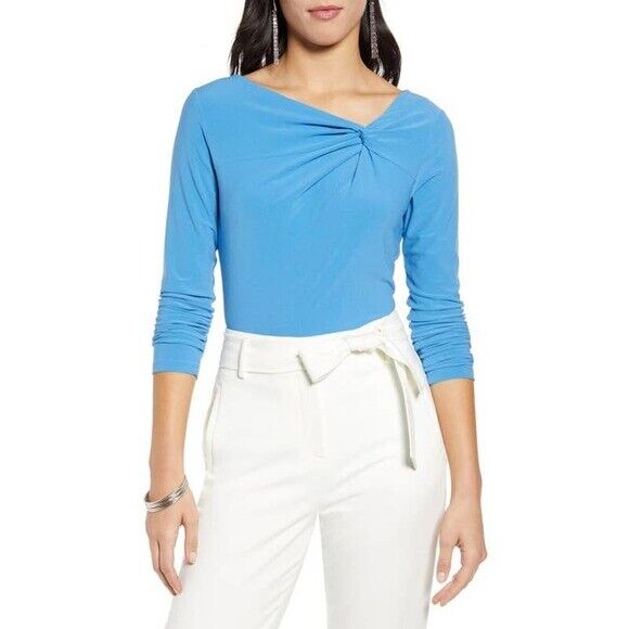 Halogen women's Twist Neck Fashion Knit Top Long Sleeve Blue Size M