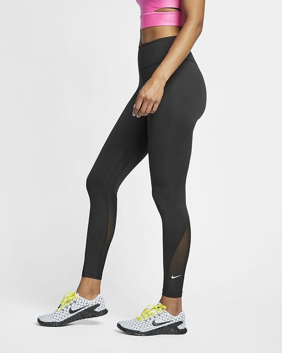 Nike One Women'  Mid-Rise 7/8 Mesh-Paneled Leggings AT1102-010 in black