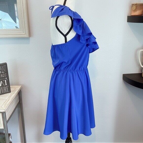 A By Amanda Woman's Ruffle Halter Neck Backless Dress Cobalt Blue Size M