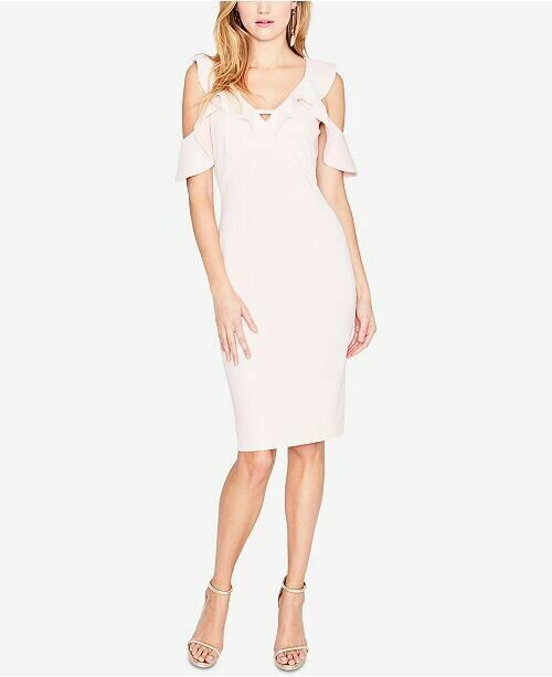 Rachel Roy Women Ruffled Cold Shoulder V-Neckline Sheath Dress Pink Size 2 $241