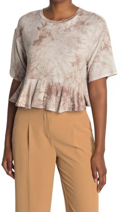 Good Luck Gem Women's Short Sleeve Tie Dye Peplum Top Taupe Size Large