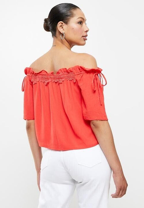 Guess women's Off shoulder bellatrix top  red size S