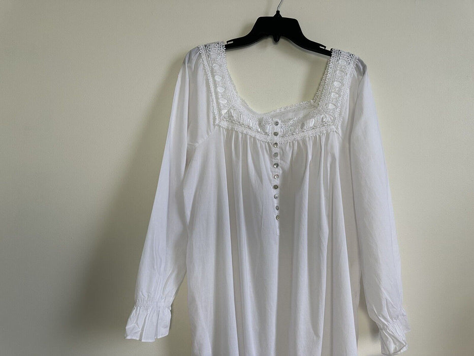 Eileen West Long Sleeve Woven Cotton M white Long Nightgown Grandma Core