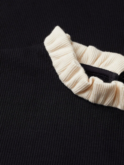 Mango Women's Size S Knit Knit Pullover Sweater, Ruffle Trim black, NwT