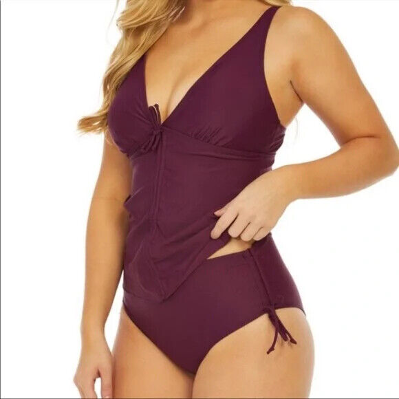 Nicole Miller Sleeveless Front Tie Swim Top Purple Plus Size 2X
