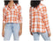 BP. Women's High/Low Bill Plaid Button-Up Shirt in Rust-Ivory Orange Size XS