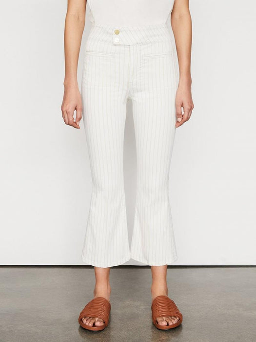 Frame Denim Le Hardy Crop Flare Leg Jeans Delicate Khaki Stripe White 29 $258