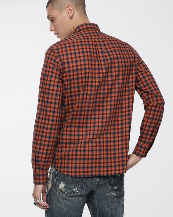 Diesel Men's Checked Long Sleeve Button Up Shirt In Burnt Orange Size L $148