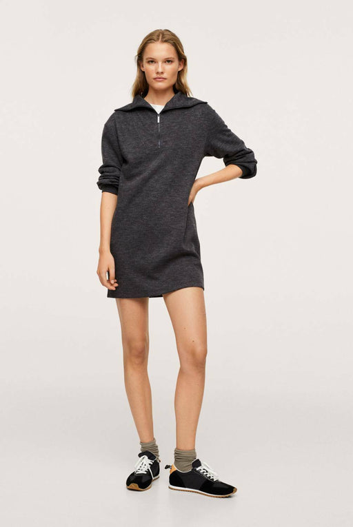 Mango Spread-Collar Flecked Knit Mini Dress Size L