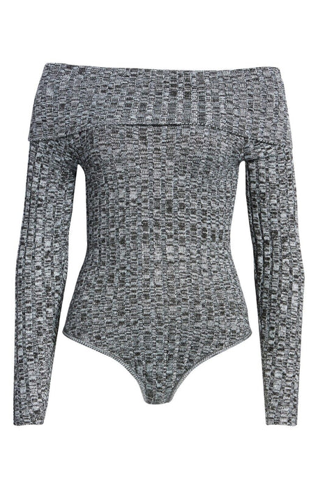 AFRM Turtleneck Long Sleeve Sweater Bodysuit Grey Marled Noir Size M