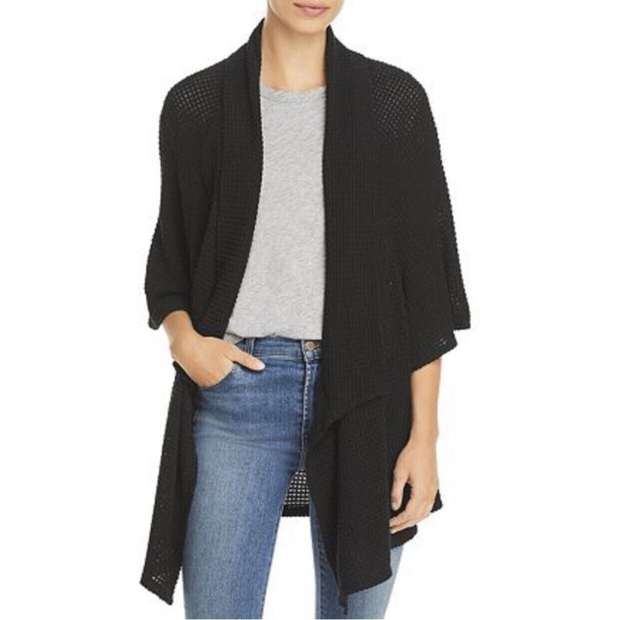 STATUS by CHENAULT Textured Cascade Front 3/4 sleeve Cardigan large in black $68