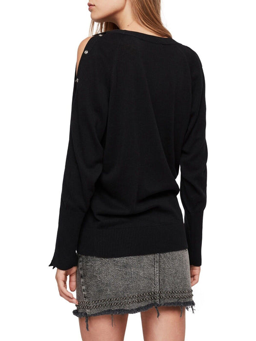 AllSaints Women's Suzie Snap Sleeve Off Shoulder Sweater In Black Size Small