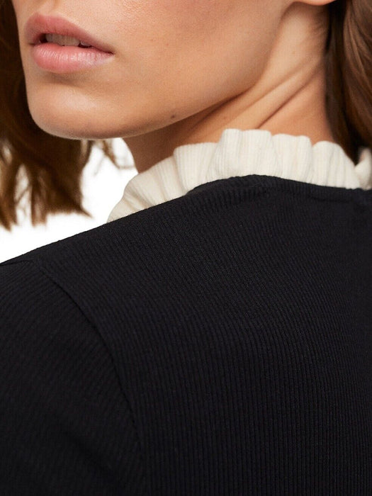 Mango Women's Size S Knit Knit Pullover Sweater, Ruffle Trim black, NwT