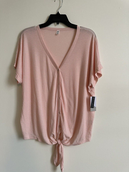 BP Small Toppink  Button Front Soft Knit Top Loose Short Sleeve V-Neck Solid S