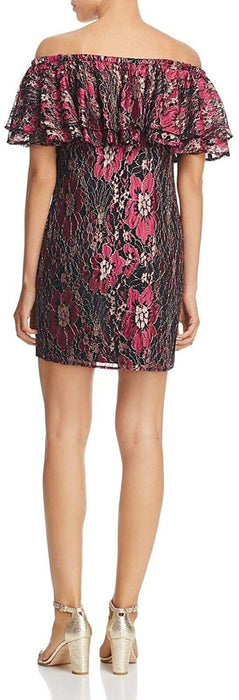 WAYF Cullen Women' Metallic Floral Lace Off The Shoulder Mini Dress Size XS