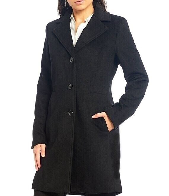 Calvin Klein Single Breasted Cashmere Wool Blend Reefer Coat Black Size 6 $400