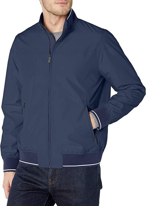 Perry Ellis Men's Lightweight Long Sleeve Harrington Jacket in Navy Size L $175