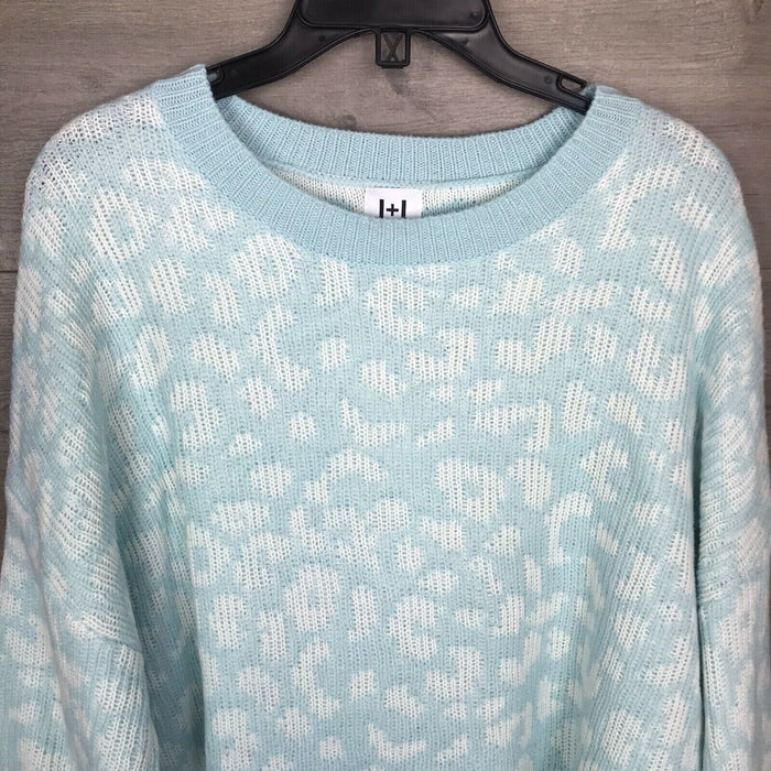John & Jenn  women's Leopard Print Dolman Sleeve Sweater BLUE Size XL