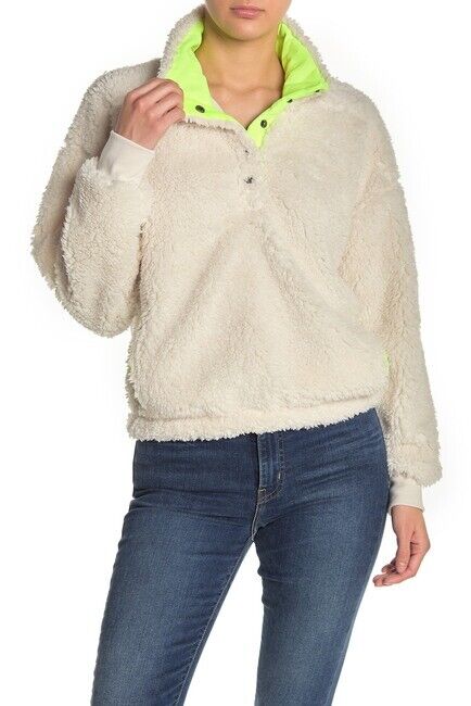 Abound Women's Faux Shearling Fleece Pullover In Ivory Dove Size M