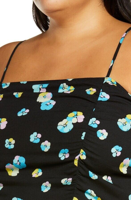 BP. Ruched Crop Cami Black Floral Plus Size 2X