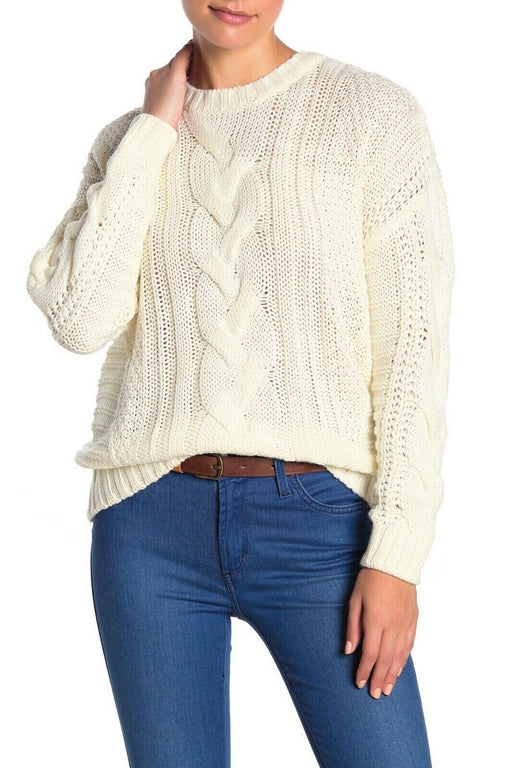 ONE A NEW $78 Long Sleeve Cable Knit Sweater in Ivory PM Petite Medium