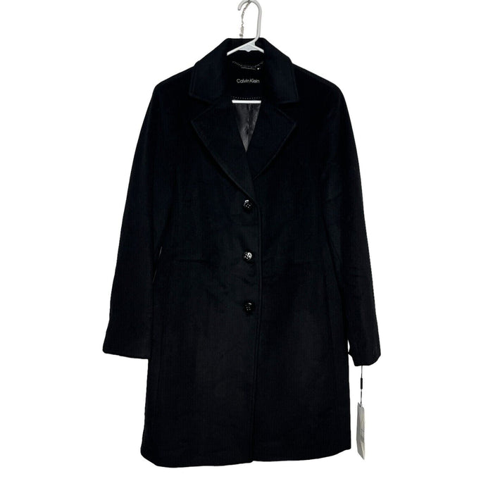 Calvin Klein Single Breasted Cashmere Wool Blend Reefer Coat Black Size 6 $400